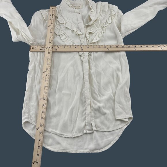 Mello Day White Ruffle Blouse Small Long Sleeve Button Down Womens Top - Picture 2 of 4
